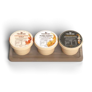 Honesta Drizzle & Crunch Collection – Canadian maple syrup, pure honey and honey roasted macadamia nut toppings for chia seed breakfast pots