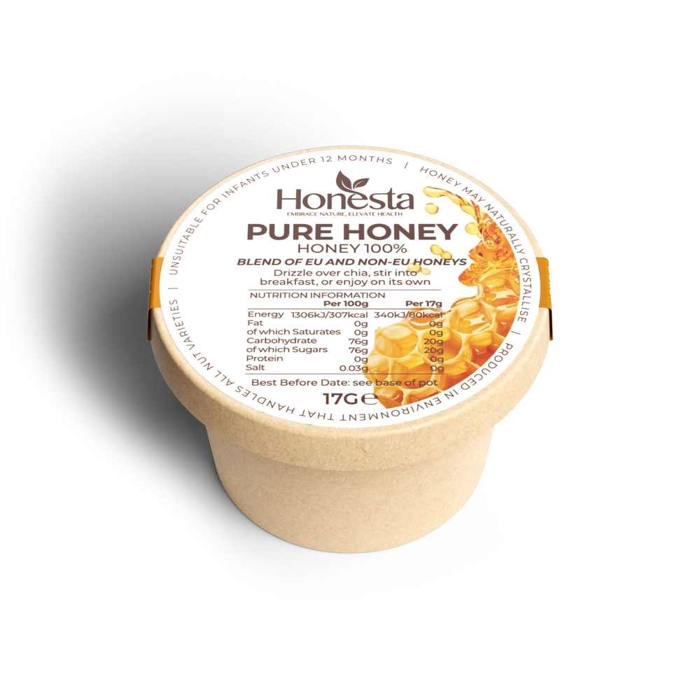 Honesta Pure Honey topping pot – 100% natural honey drizzle for instant chia seed pudding